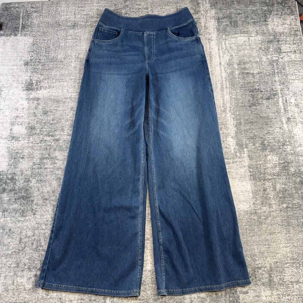 Halara Flex Jeans Womens Medium Wide Leg High Waisted Pull On Baggy Medium Wash
